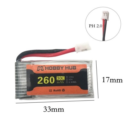 LiPo baterie 3,7V 260mAh 30C - JST-PH 2.0